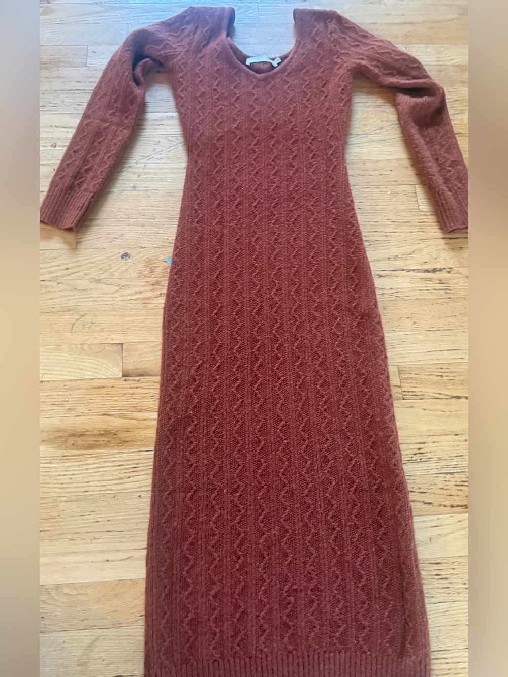 Astr Rust Cable Knit Long Sleeve Maxi Dress cut out back